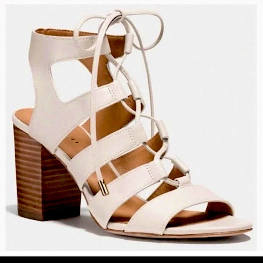 NWT Coach Larissa Heeled Sandals size 9.5 in white/ cream - Picture 2 of 10